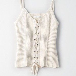 Cream AE Lace Up Sweater Tank